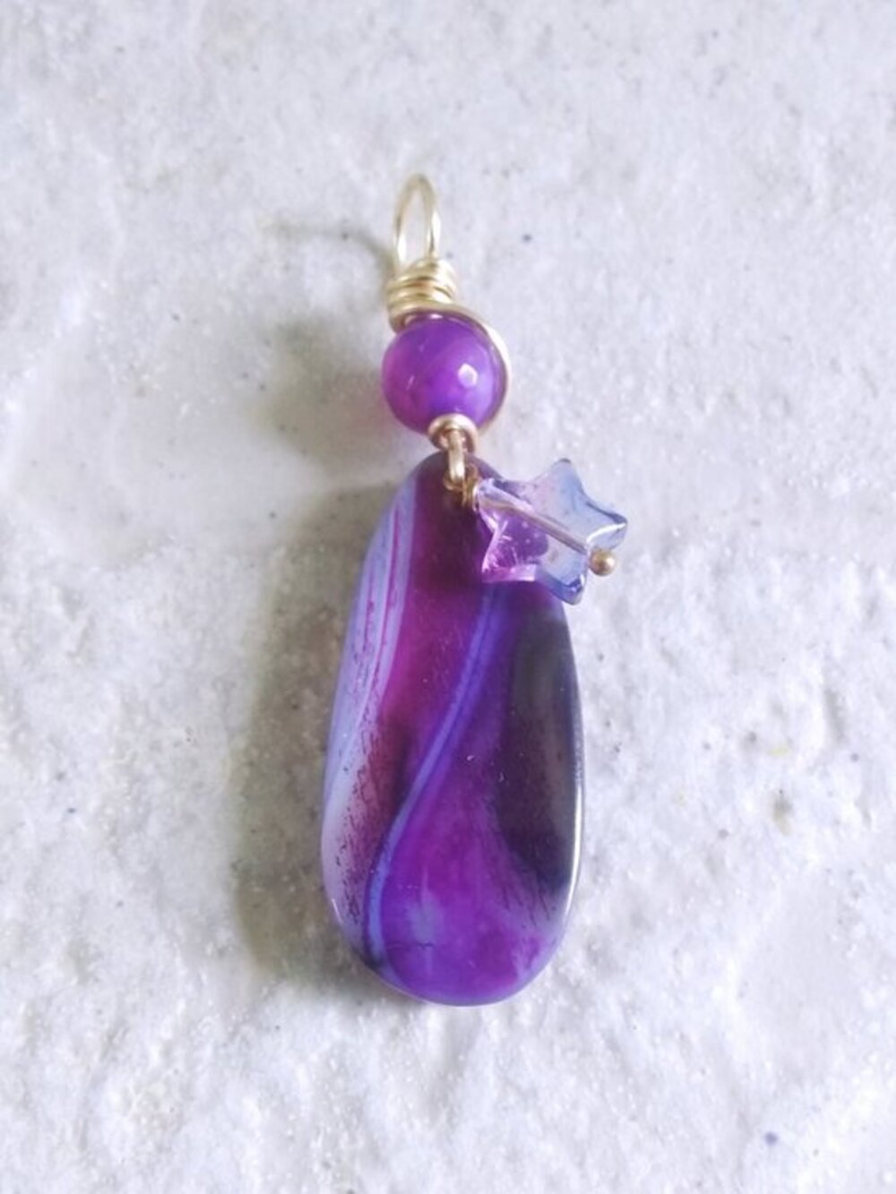 Romantic Orchid Leaf Floral + Star ~ Agate Pendant ~ Various Purple Hues